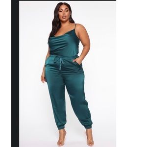 NEW!! Fashion Nova Satin Jumpsuit - Hunter Sz: 1x